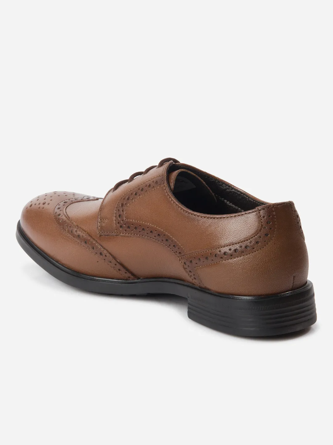 Comfort Grip Breathable Lining Men's Tan Round Toe Lace Up Brogue (ID6113)
