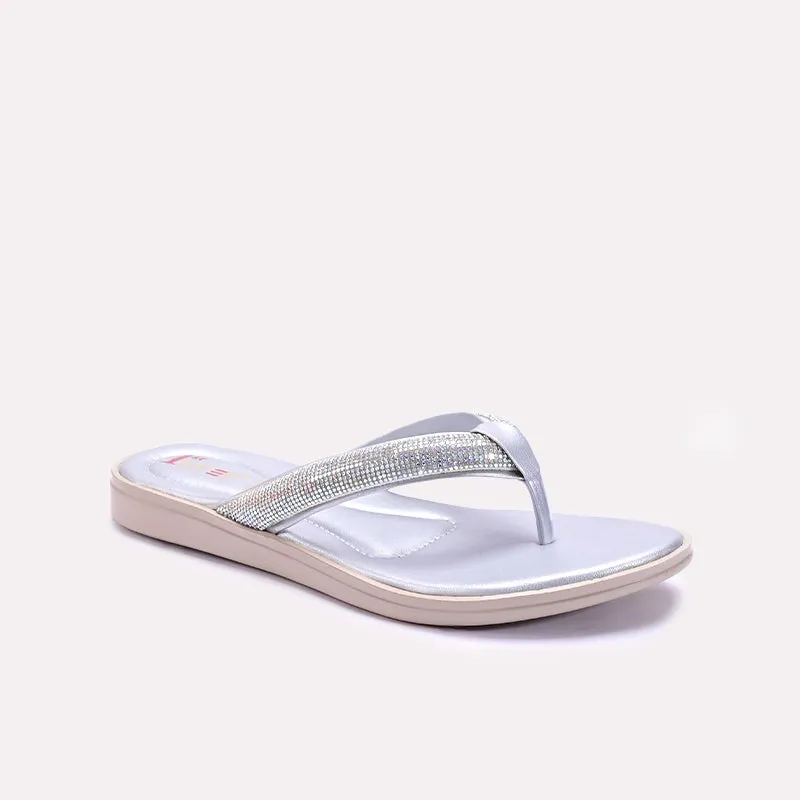 Toe Protection Reinforced Seams Womens Silver Comfy Casual Flip Flop Slippers 0411578