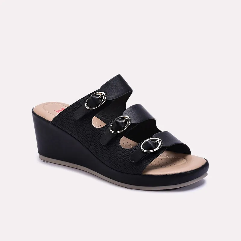 Black Casual Wedge Slippers 0413265 Deep Shade Spanish Bold