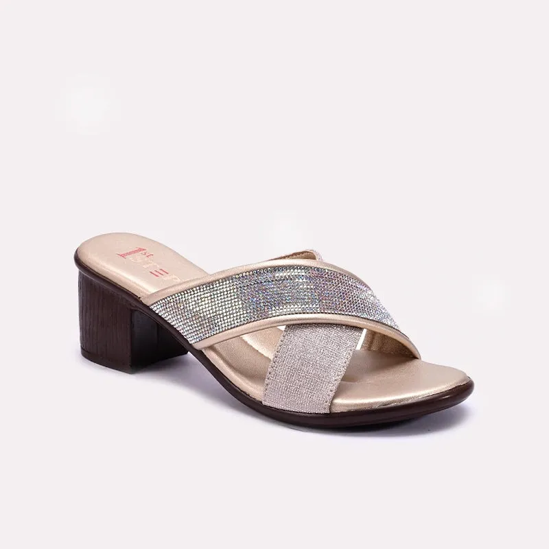 Top Rated Wind Block Gold Block Heel Casual Slippers 0413136