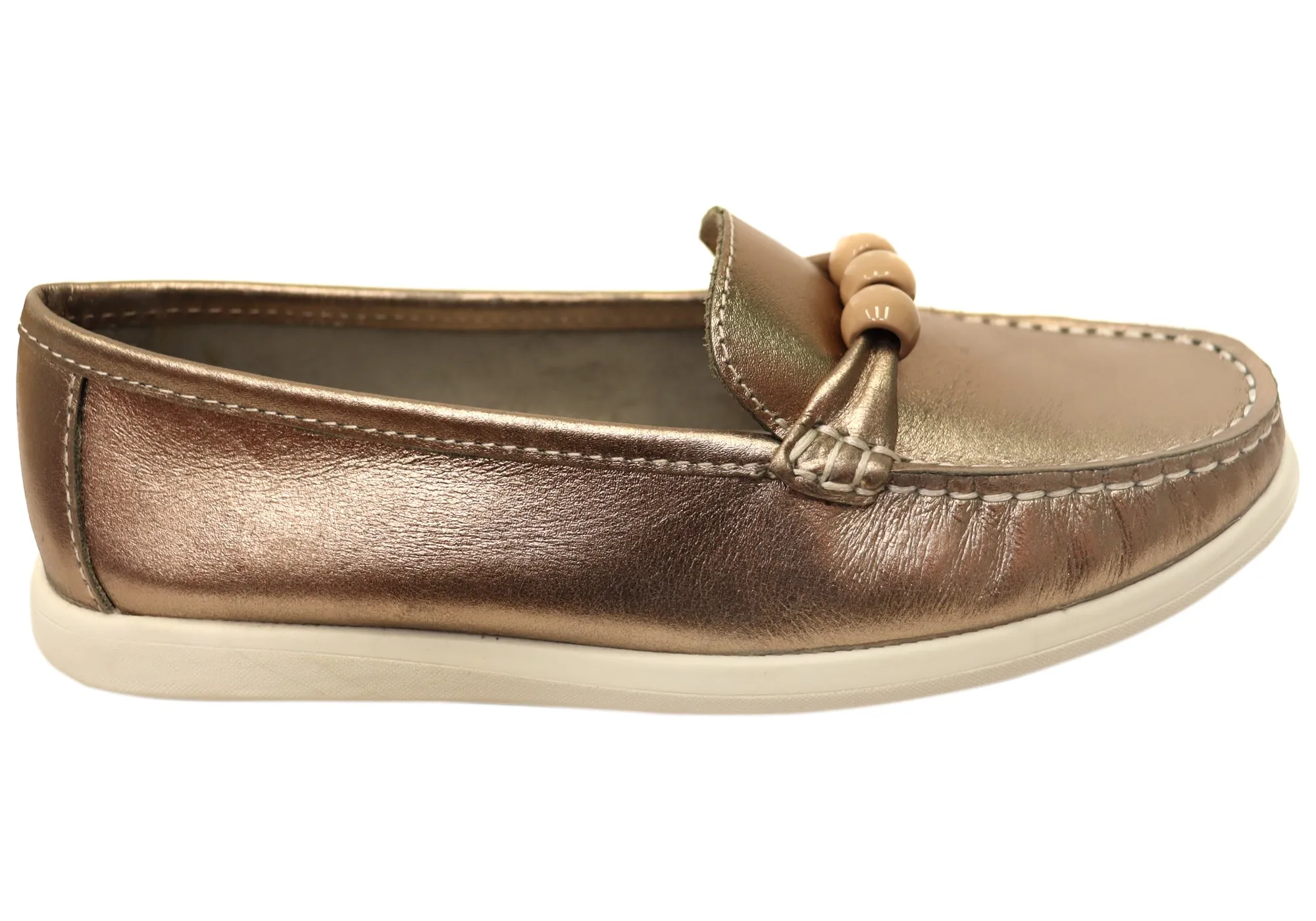 Andacco Shuttle Womens Comfortable Leather Loafers Made In Brazil Olive Tone