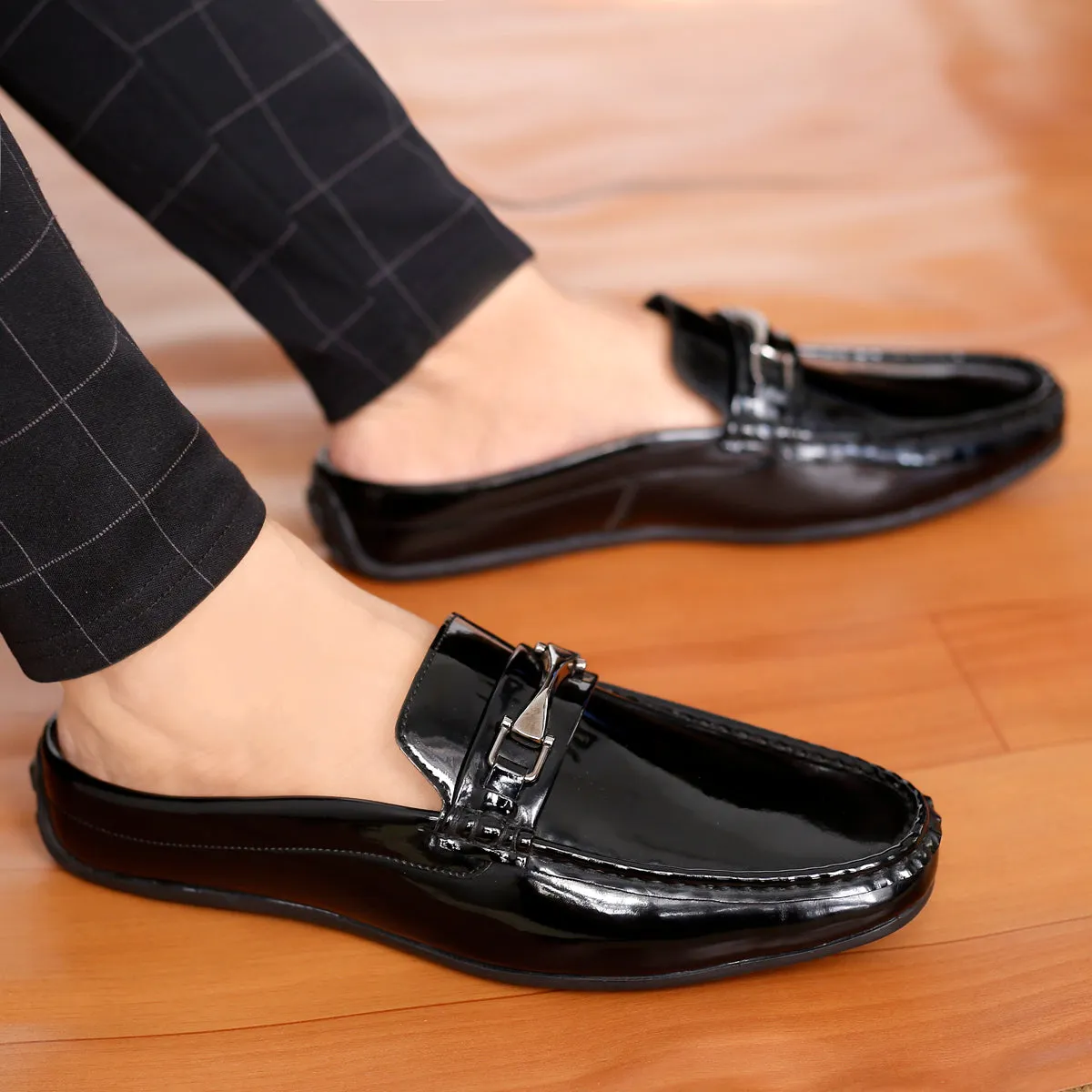 Casual Outfit Meet Walk Bacca Bucci JAMBOREE Fashion Mules/Clogs/Backless Loafers for Party/Travel/Office-Shiny Black