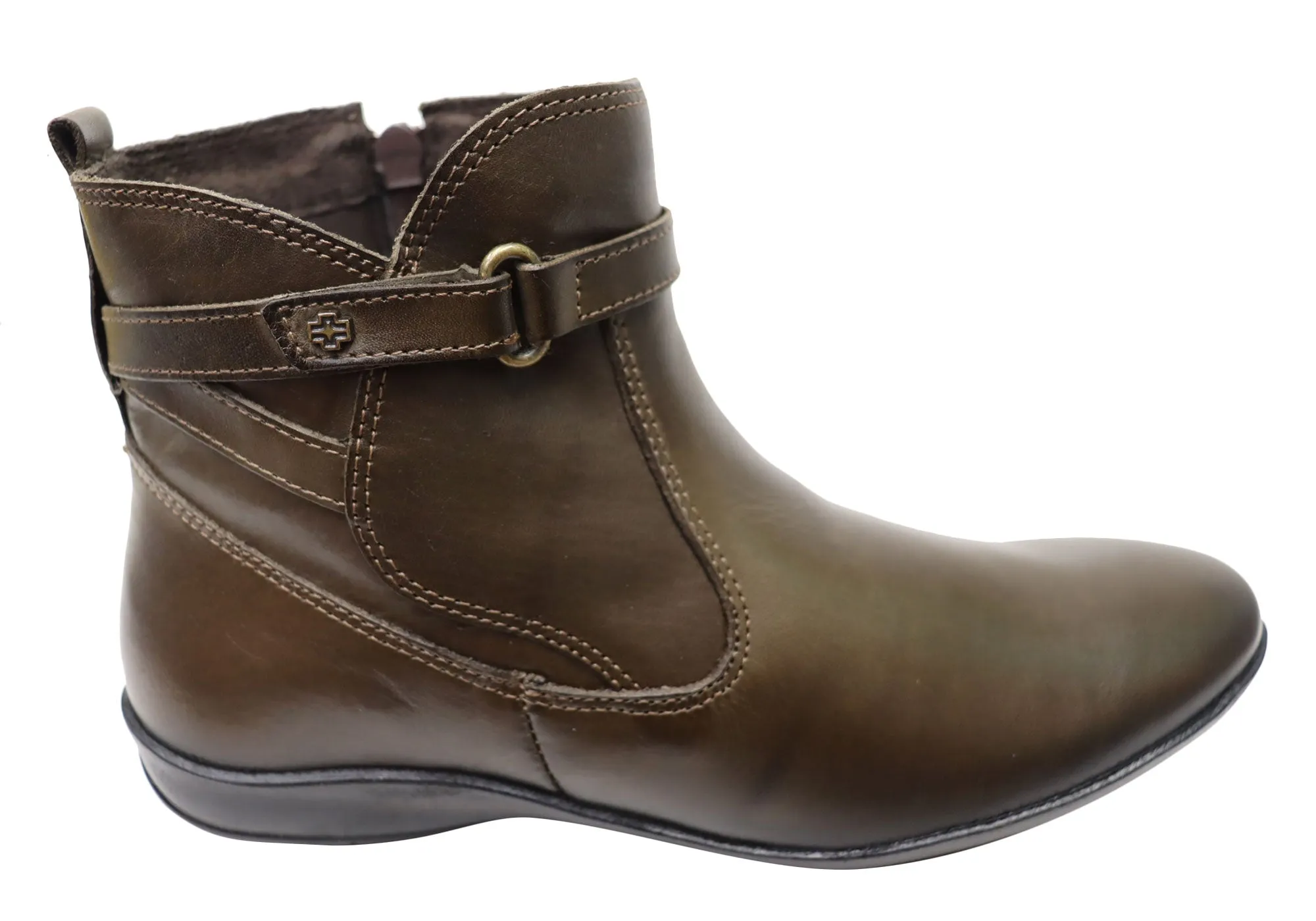 Perlatto Lane Womens Comfortable Leather Ankle Boots Made In Brazil Slip-Resistant Sole