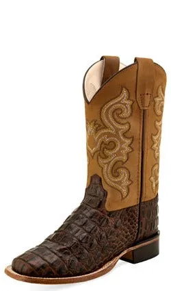 Suede High-quality Old West Brown Caiman Print Children's Boot