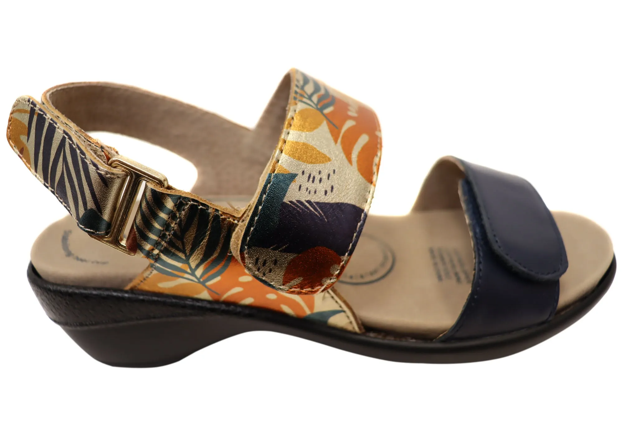 Open Sides Stud Detail Homyped Womens Savannah Twin Comfortable Extra Wide Leather Sandals