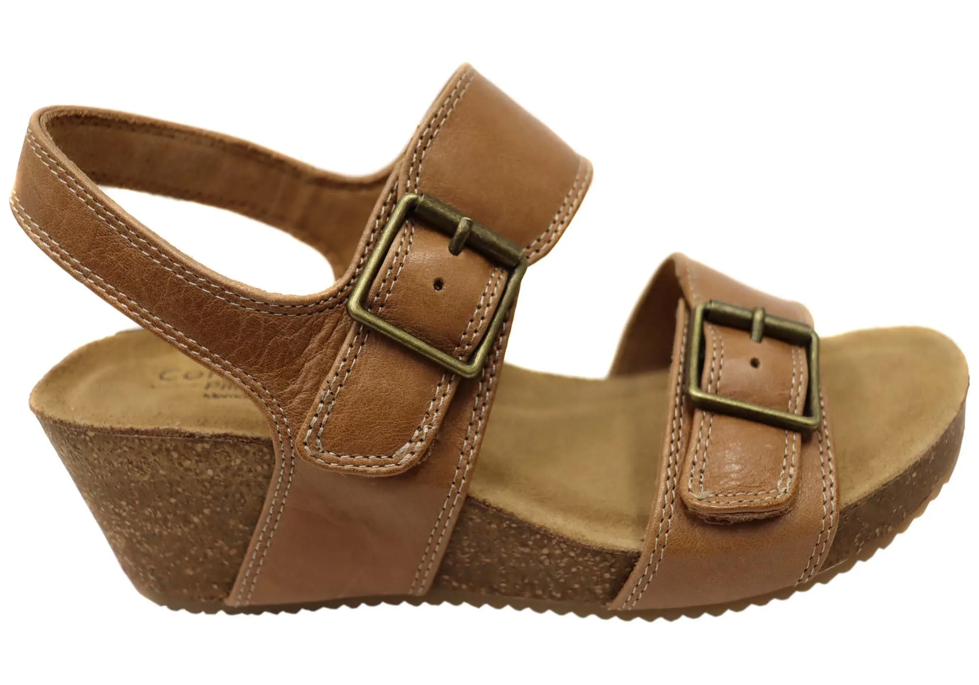 Comfortiva Erlina Womens Comfort Footbed Wide Leather Wedge Sandals Comfy Shoes Summer Vibe