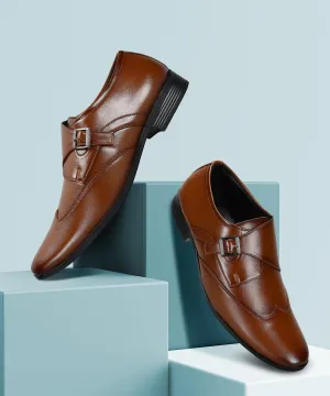 Wide fit Paragon Men's Tan Formal Shoes with Buckle| Durable & Sturdy for Outdoor Wear
