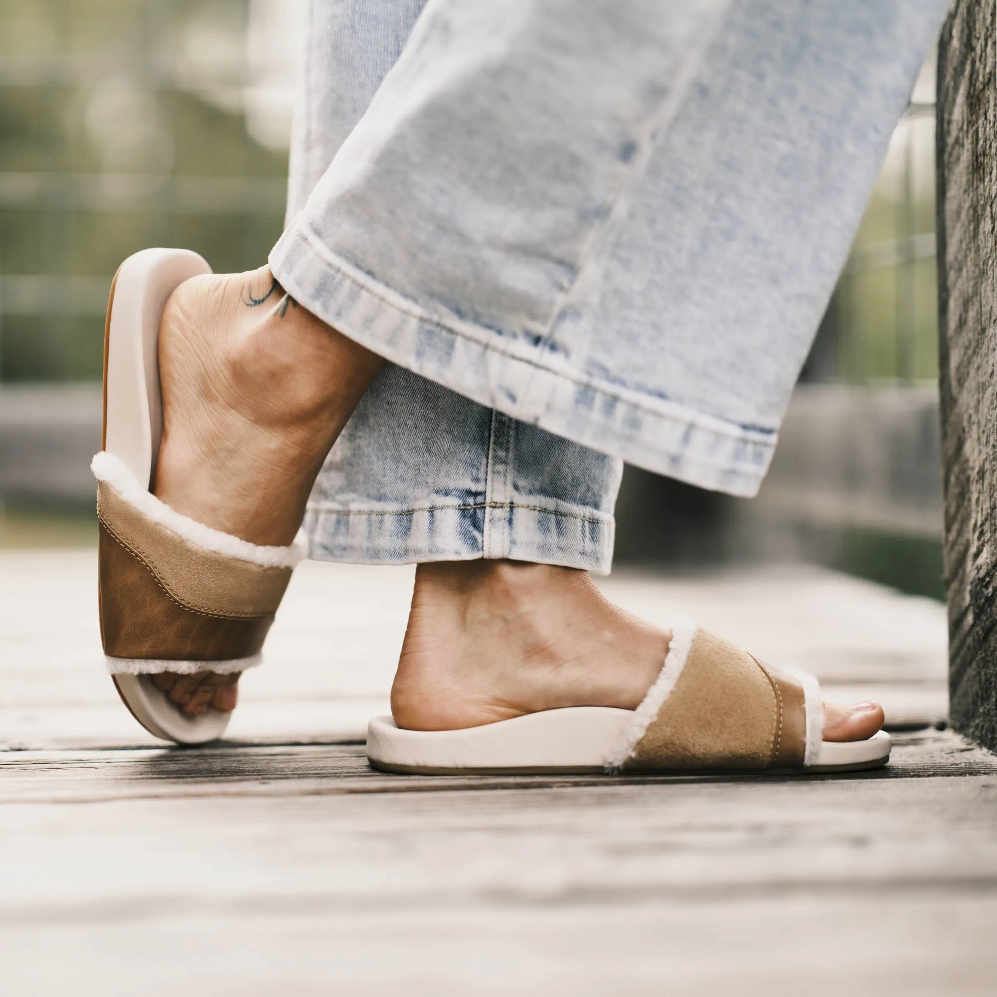 Hala Slide - Tan / Puka Lifted Feel Open Toe