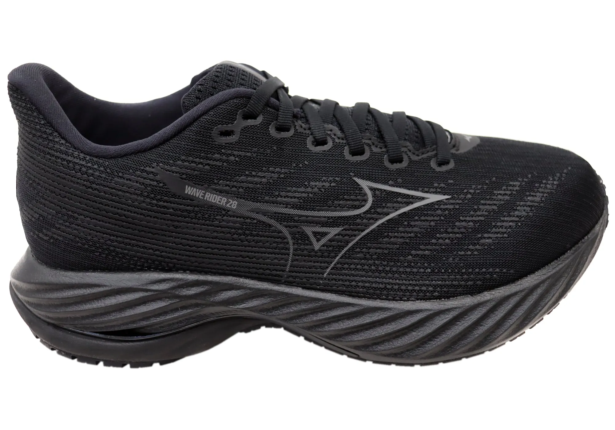 No Tie Comfort Driven Mizuno Mens Wave Rider 28 2E Wide Fit Comfortable Running Shoes Black