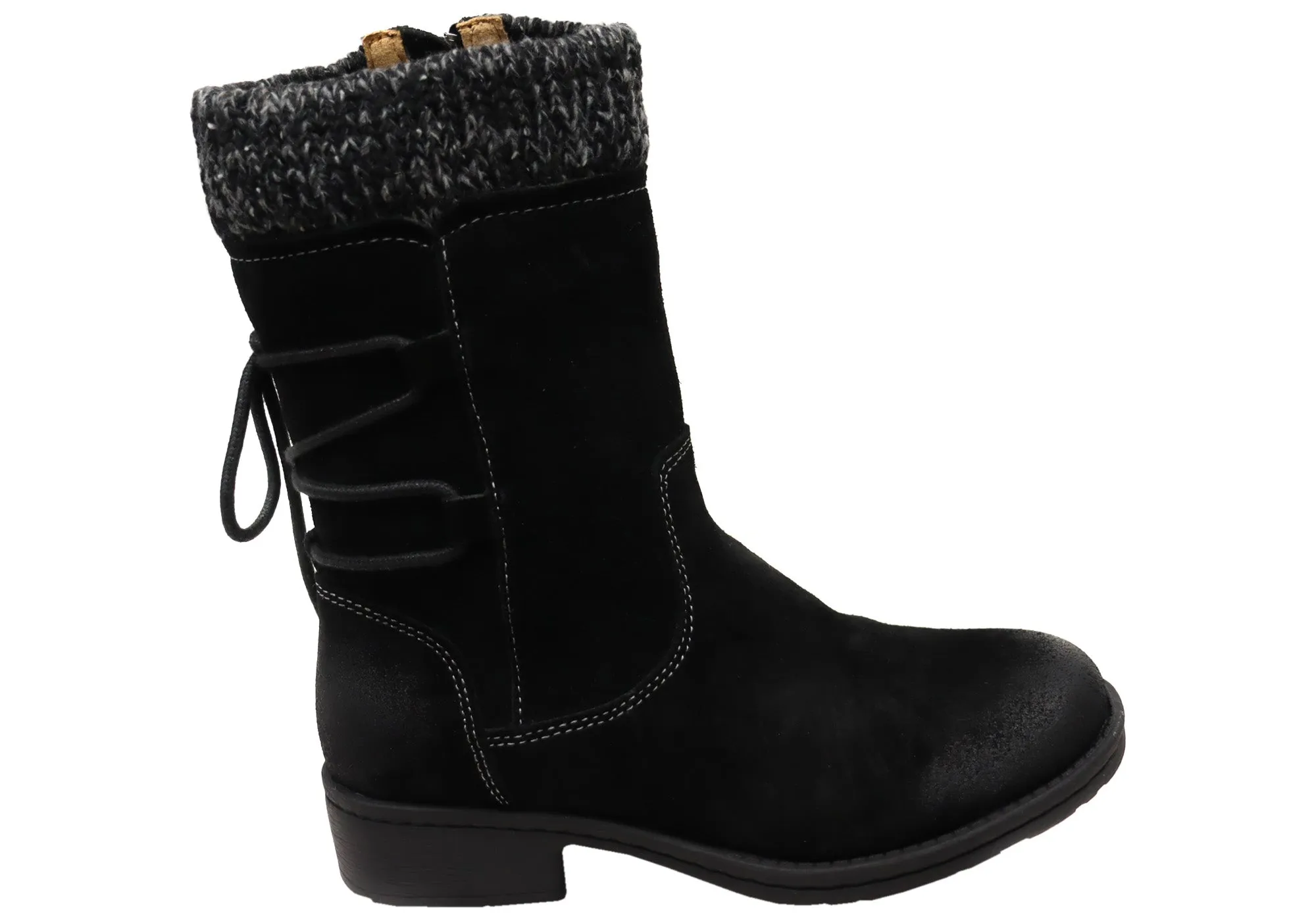 Distressed finish Comfortiva Salem Womens Wide Fit Comfort Leather Suede Mid Calf Boots