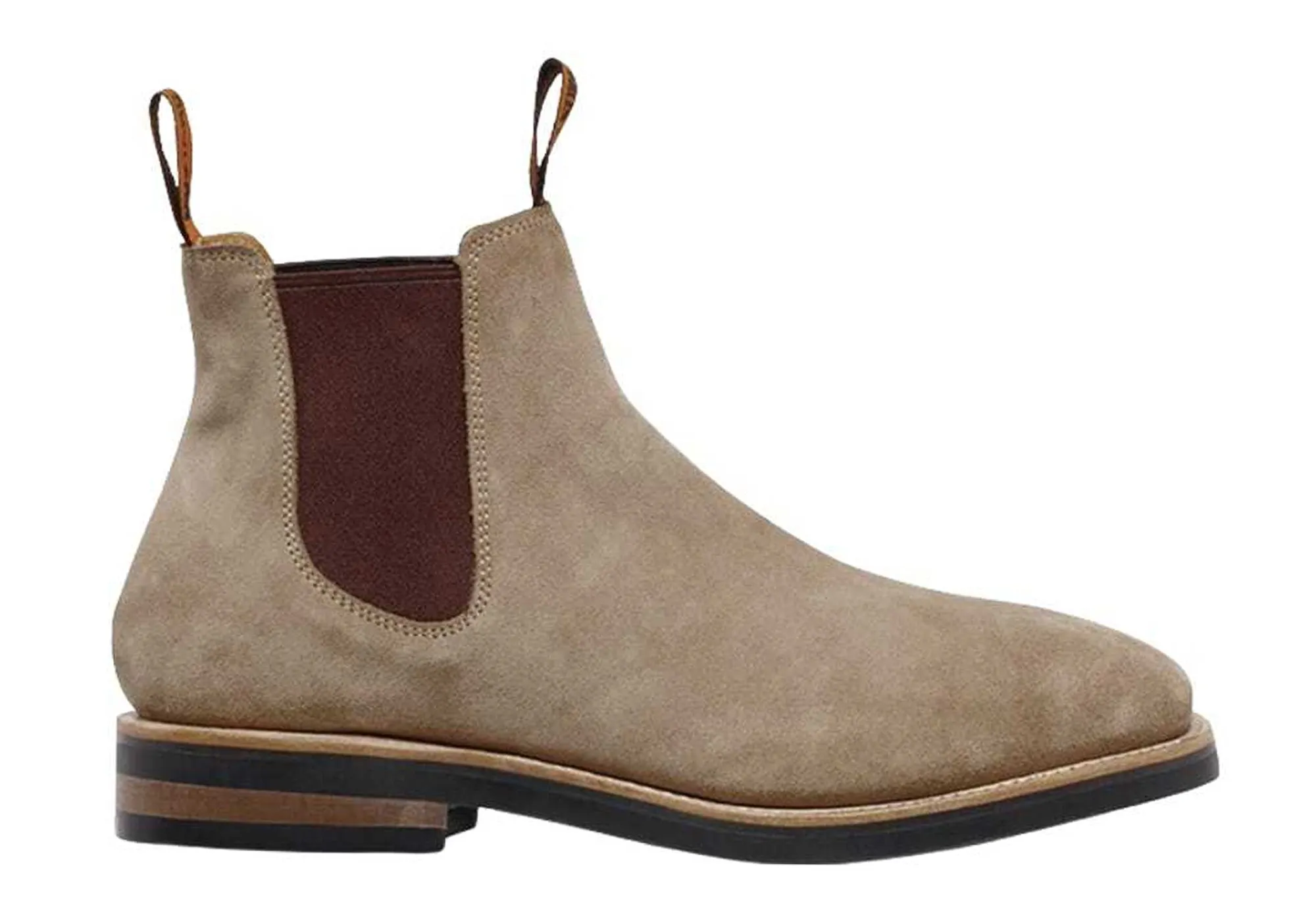 Trail Friendly Mustang Mens Signature Pull Up Leather Boots Taupe Suede