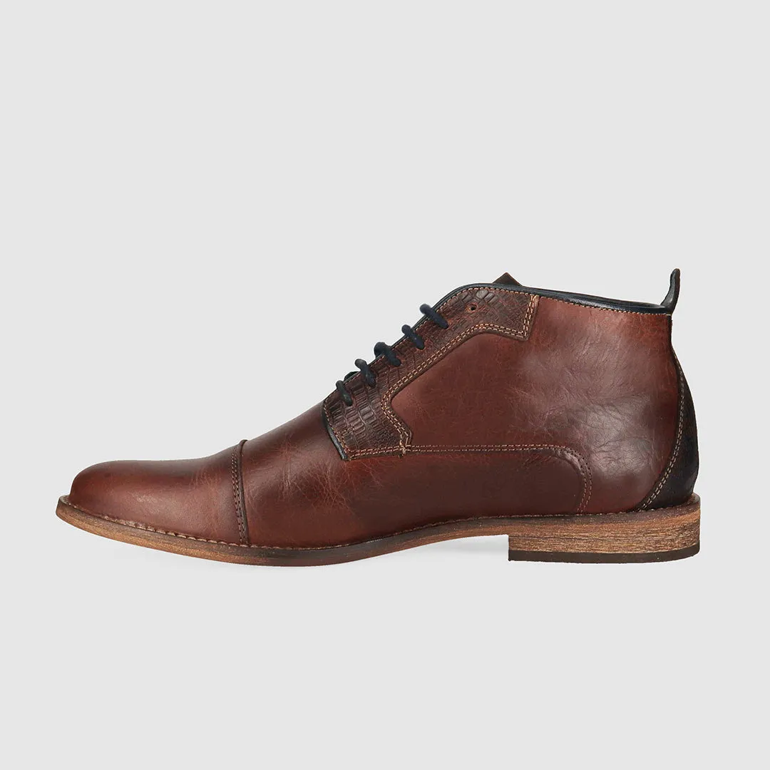 Synthetic Upper Hardwearing Cheeta Lace Up Boots Dark Brown