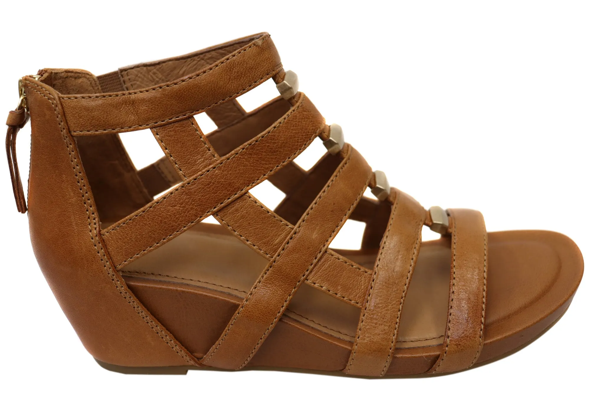Flat Sole Comfort Walk Shoes Sofft Rio II Womens Leather Wedge Sandals With Comfort Footbed