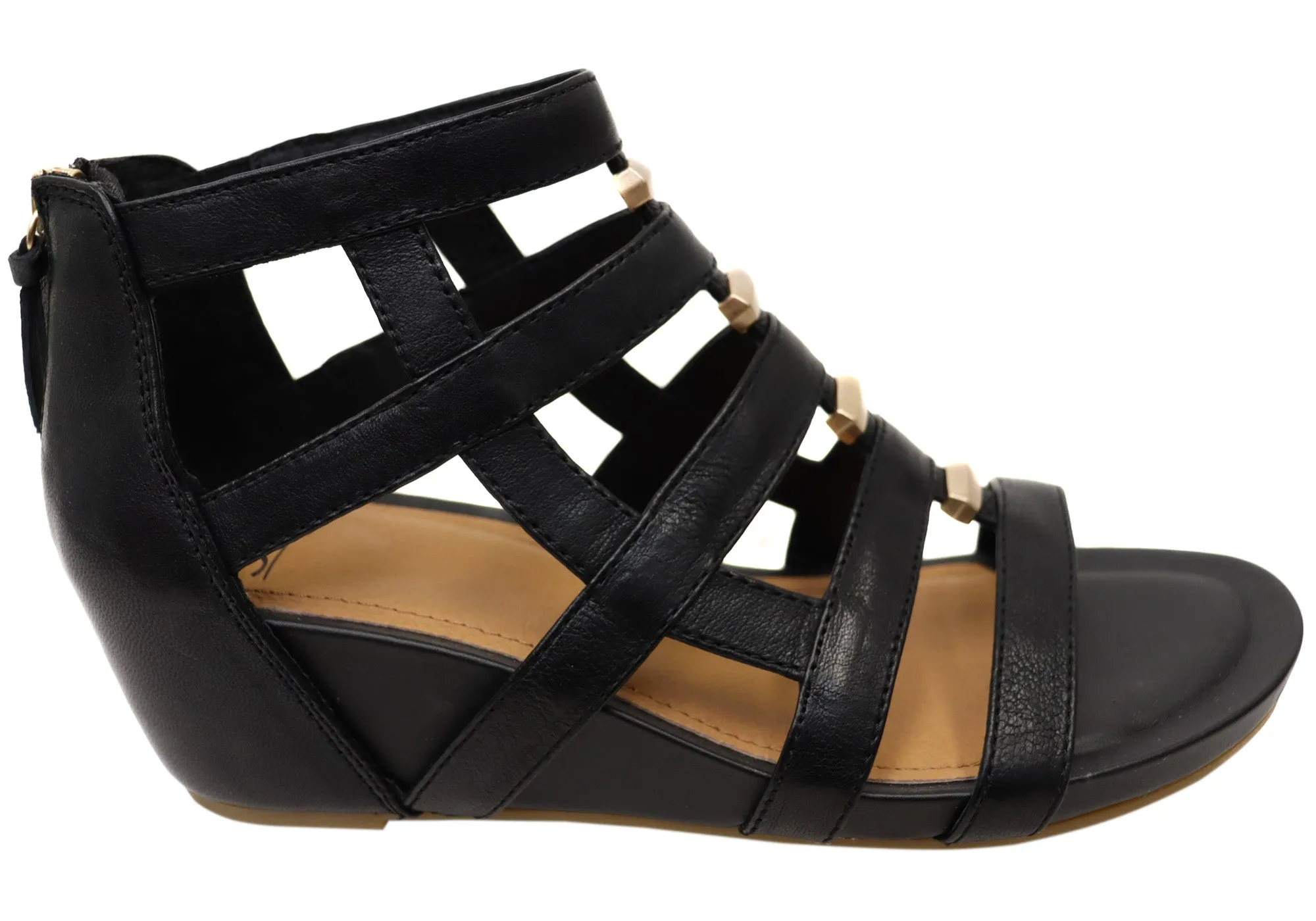 Trendy Footwear for Men Comfortable Insole Sofft Rio II Womens Leather Wedge Sandals With Comfort Footbed
